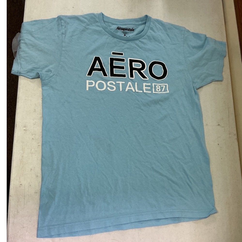 Aeropostale Mens Graphic T-Shirt Light Blue Logo Short Sleeve Cotton Tee Large